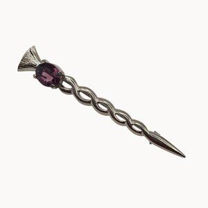 Silver-Tone Celtic Weave Scepter Point Amethyst Purple Rhinestone Brooch Pin